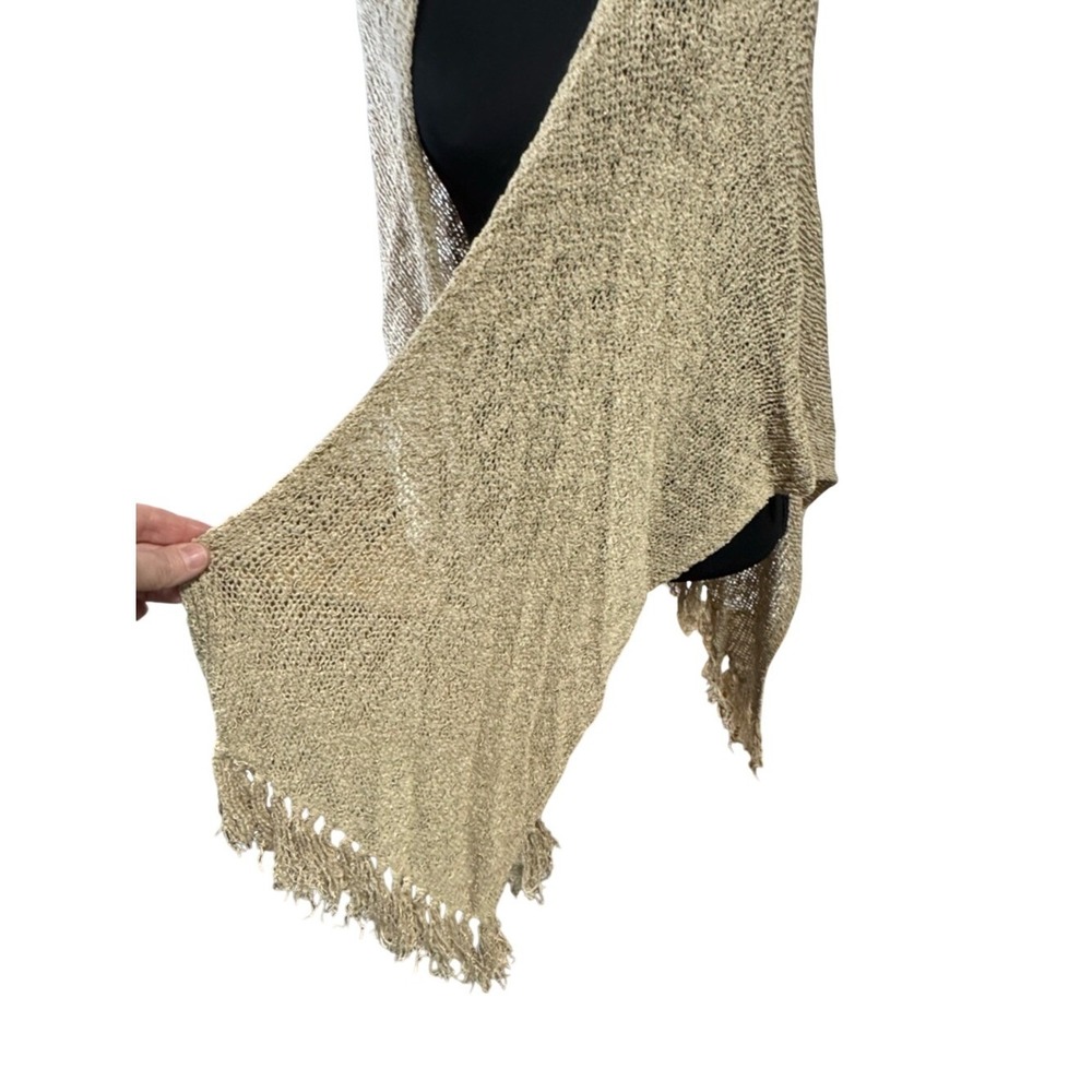 Coldwater Creek Womens Crochet Knit Fringe Open Arm Shawl Cardigan Boho Festival